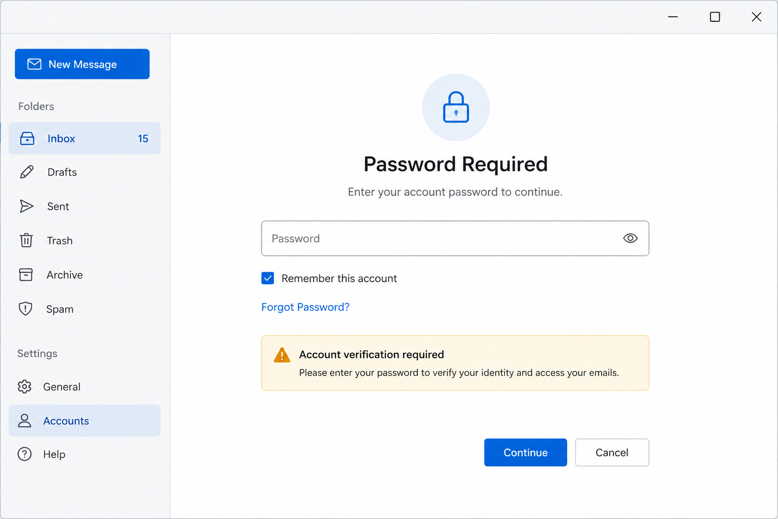 Email password request loop error